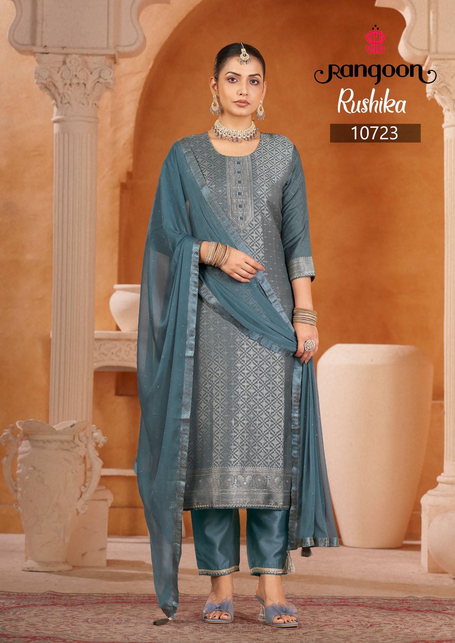 RUSHIKA By Rangoon 10721 to 10724 Series Designer Ethnic Wear Collection Viscose Muslin Dresses At Wholesale Price